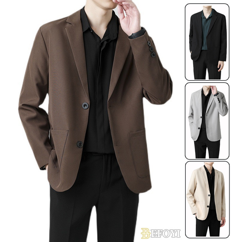 [S-4XL]Men's suitsเสื้อสูทผู้ชายแขนยาว Single-Breasted ผ้าม่าน Elegant Casual Simple Teen Trend Top BEOYI SZ160