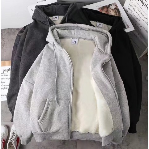 เสื้อแจ็กเก็ตกันหนาวลําลอง มีฮู้ด ทรงหลวม แต่งซิป สไตล์เกาหลี สําหรับผู้ชาย และนักเรียน