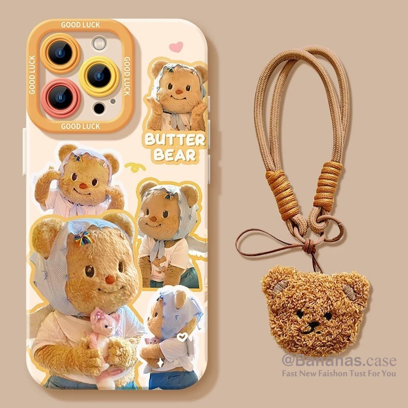 Iphone 16 15 14 13 12 11 Pro Max X Xr Xs Max 7 8 Plus SE2020 เคสโทรศัพท์การ์ตูนครัวสาวเนยหมี + Lanyard Soft ฝาหลัง