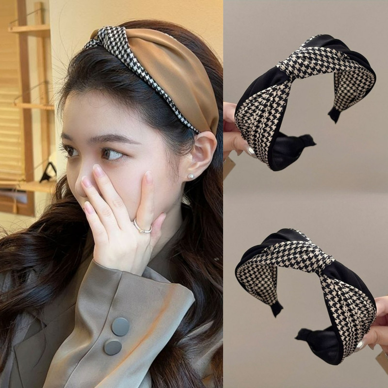 Retro Knotted Hair Band แฟชั่นเกาหลี Houndstooth ที่คาดผมเครื่องประดับผมสําหรับผู้หญิง