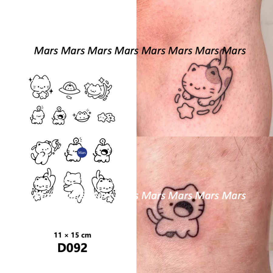 Mars TattooNEW Technology Magic ติดทนนาน 2 สัปดาห์ รอยสักกึ่งถาวร รอยสักชั่วคราว สติ๊กเกอร์รอยสัก รอยสักปลอม แมว D092