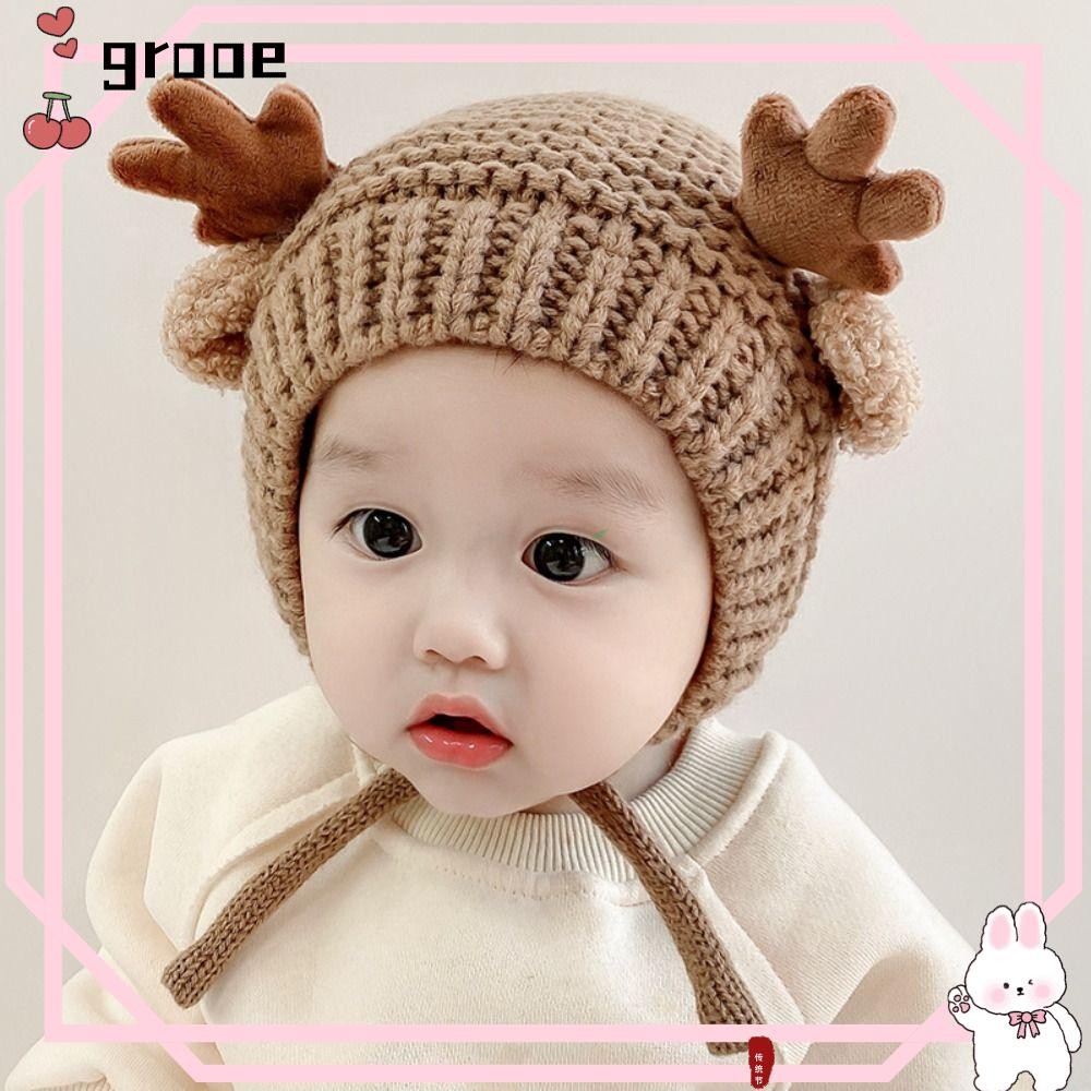 Grange หมวกถักเด็ก, หูอบอุ่นนุ่มเด็กหมวกหมวก, การ์ตูน Plush Deer Elk Antlers 4-20 เดือน Earflap หมวกฤดูใบไม้ร่วงฤดูหนาว