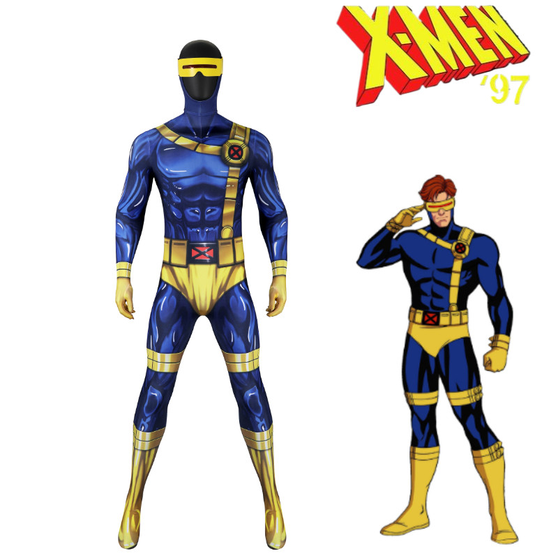 MARVEL X-Men 97 Anime COSPLAY costume: SCOTT summers' tights jumpsuit and Laser Eye headgear for males