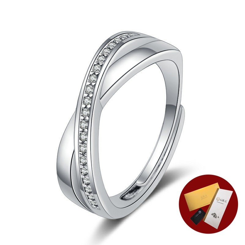 (พร้อมใบรับรอง Gra) S925 Silver New Moissanite Cross Bar Ring แหวนเพชรสีขาวเรียบง่ายหรูหรา