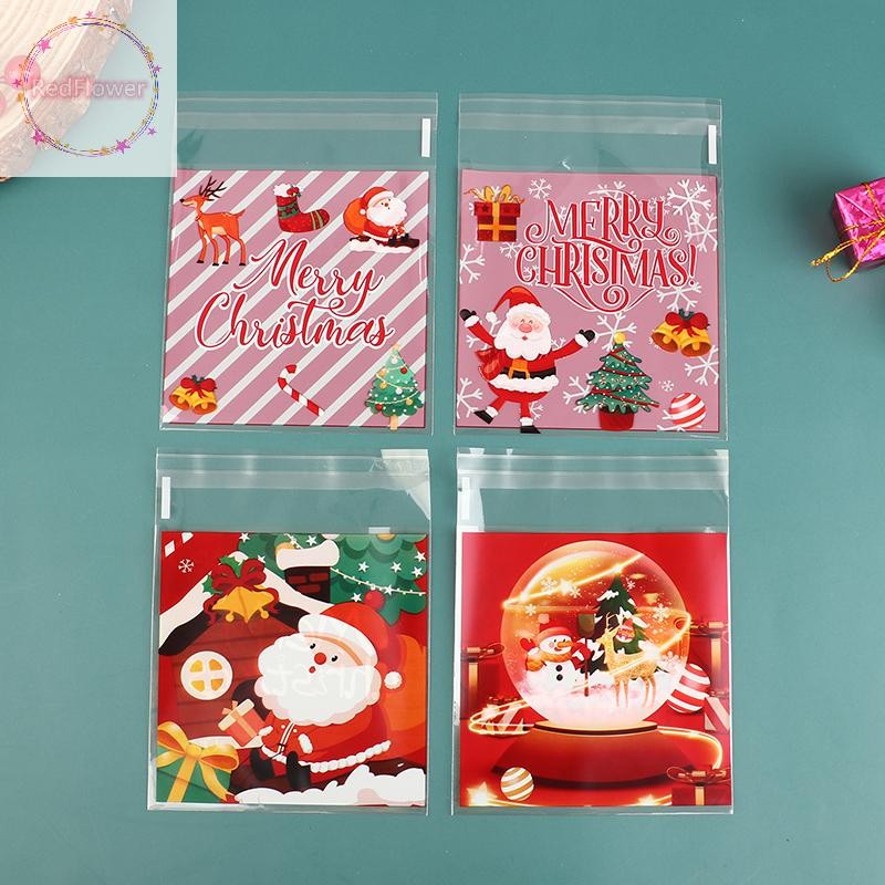 Redflower 100 ชิ้นกระเป๋าของขวัญคริสต์มาส Self กาวคุกกี้ Candy ห่อกระเป๋าปีใหม่ Party ของขวัญขนมขบเคี้ยวเบเกอรี่ถุงพลาสติก TH
