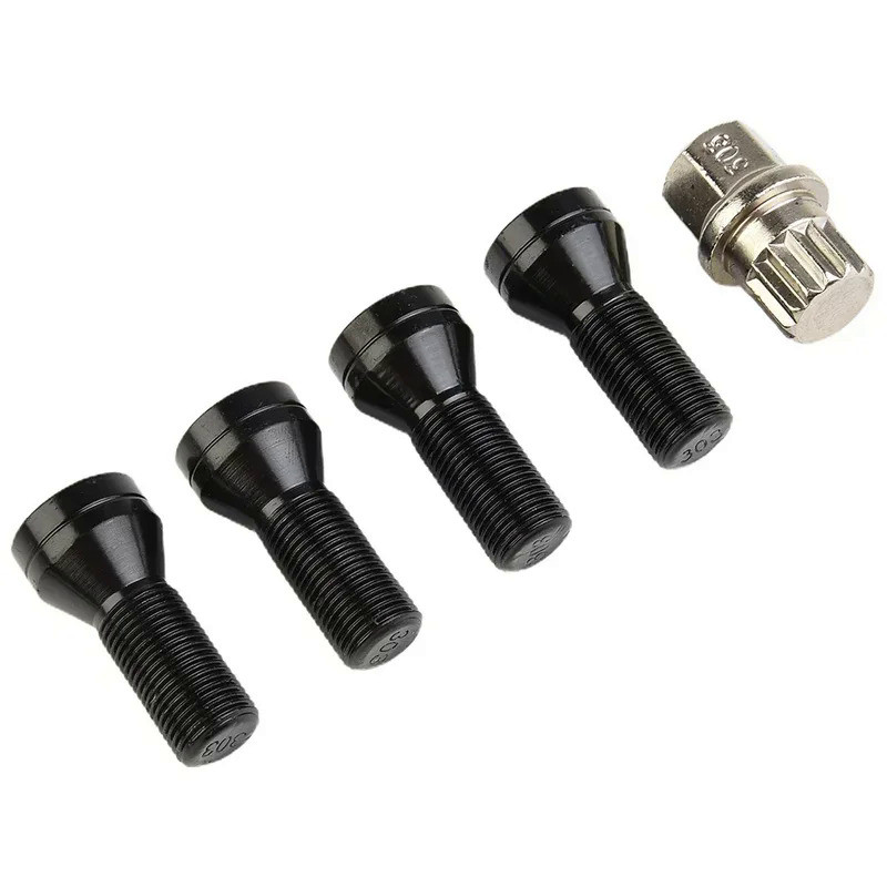 4pcs M14*1.25/M12*1.5 Black Alloy Car Wheel Locking Bolts Lug Nuts Anti-theft+key Stainless Steel Fo