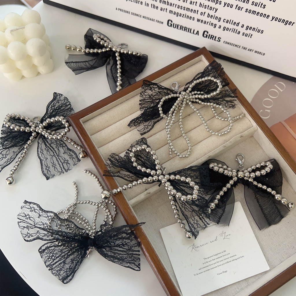 Romance Lace Pearls Bead String Bowknot Shoelaces Decor Buckle - DIY Sweet Pearl Bow จี้หัวเข็มขัดรองเท้าอุปกรณ์เสริม