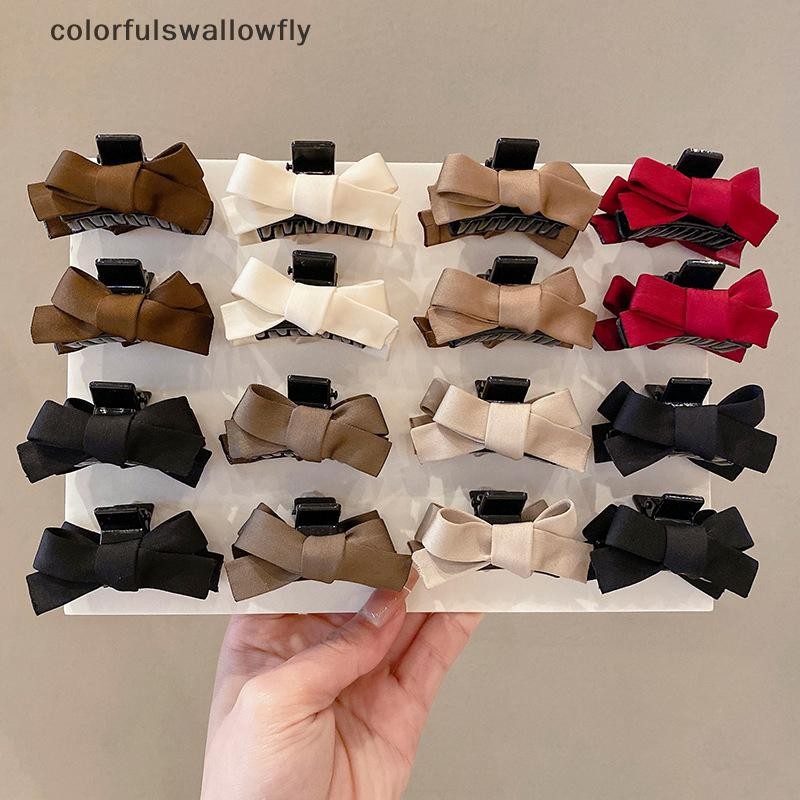 สีสันswallowfly 2PCS หวานสีดําสีแดงโบว์ผมขนาดเล็ก Claw คลิปเจ้าหญิงกํามะหยี่โบว์คลิปผม Claw COD