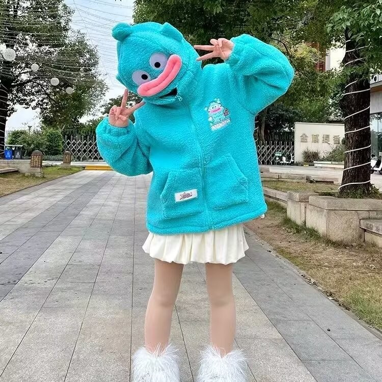 เสื้อแจ็คเก็ตผ้าฝ้ายปลาตัวตลกตลกและน่ารักมีฮู้ดพร้อมเสื้อคลุมตุ๊กตาเนื้อแกะหนา