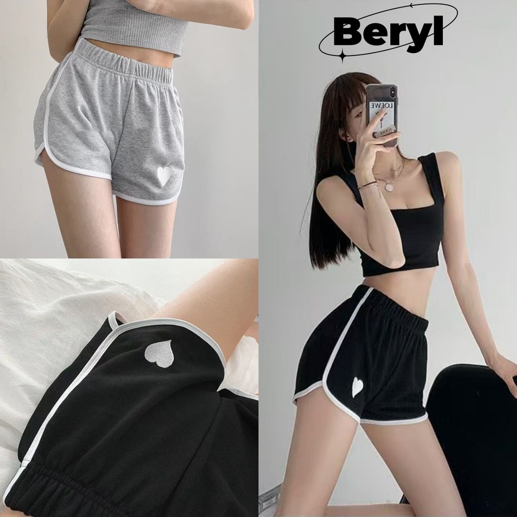 Beryl กางเกงกีฬาขาสั้นแฟชั่นลำลองหลวมสไตล์เกาหลีสำหรับผู้หญิง