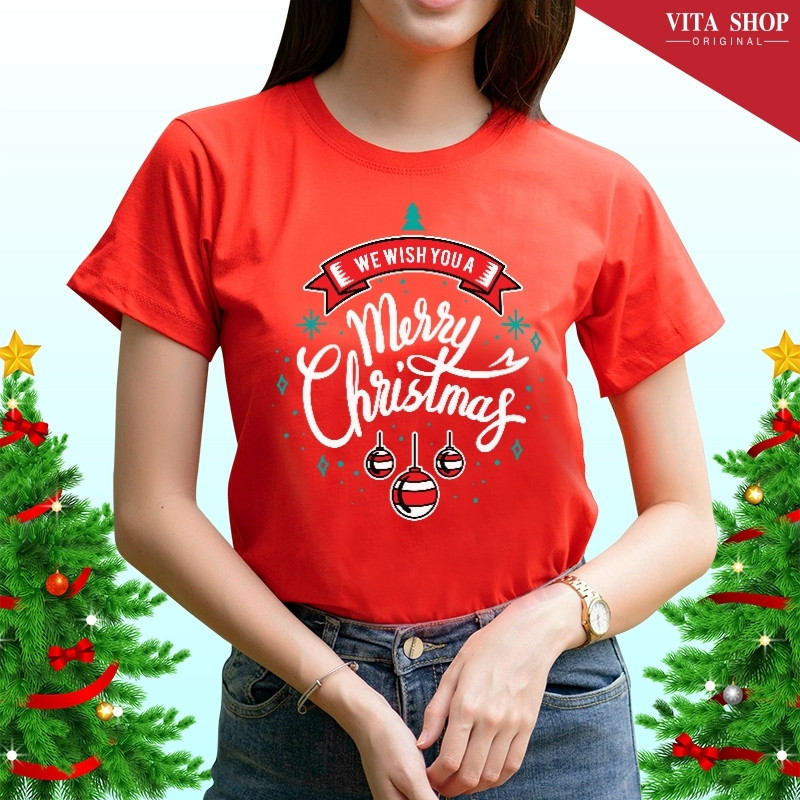 แฟชั่นคลาสสิกเสื้อคริสต์มาส ปีใหม่ | We Wish You a Merry Christmas | ผ้าคอตตอนเนื้อนุ่ม ทรงตรงใส่ได้ทั้งชายหญิง(พร้อมส่ง
