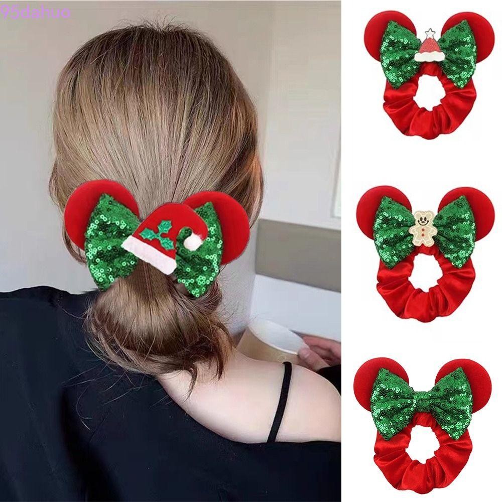 Dahuo คริสต์มาส Scrunchies, ปีใหม่ Mickey หูคริสต์มาสเชือกผม,น่ารักซาตินยืดหยุ่นโบว์ Xmas ผู้หญิงผมแหวนอุปกรณ์เสริม Party