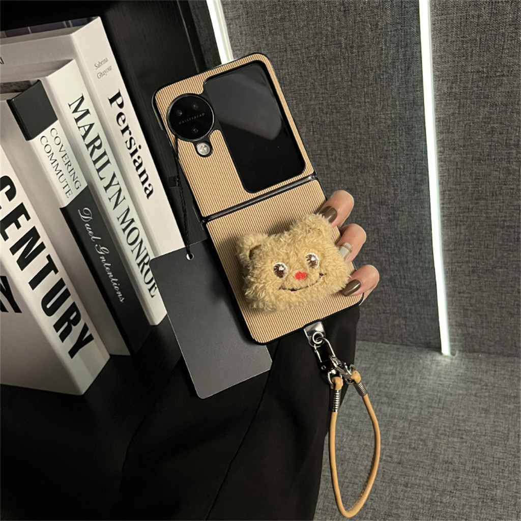 Luken เกาหลีหรูหราลายเส้นแนวตั้งน่ารักตุ๊กตาหมีเชือกเคสโทรศัพท์สําหรับ OPPO N3Flip N3 Flip N3Flip N2