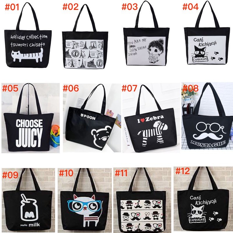 V-shop2 กระเป๋าผ้าแฟชั่น ขนาดใหญ่ ลายน่ารัก มีซิป แบบถือสะพายไหล่กระเป๋าผ้า TOTE สไตล์ญี่ปุ่น