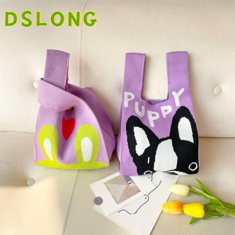 DSLONG Knot Wrist Bag, กระเป๋าถือถักความจุสูงน่ารัก, กระเป๋าถักลายการ์ตูนนักเรียน