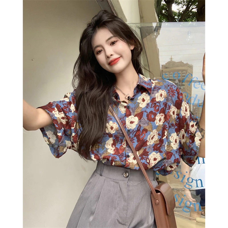 Beryl เสื้อเชิ้ตฮาวายลายดอก ทรงหลวม สไตล์ย้อนยุค แขนสั้น thumbnail 5