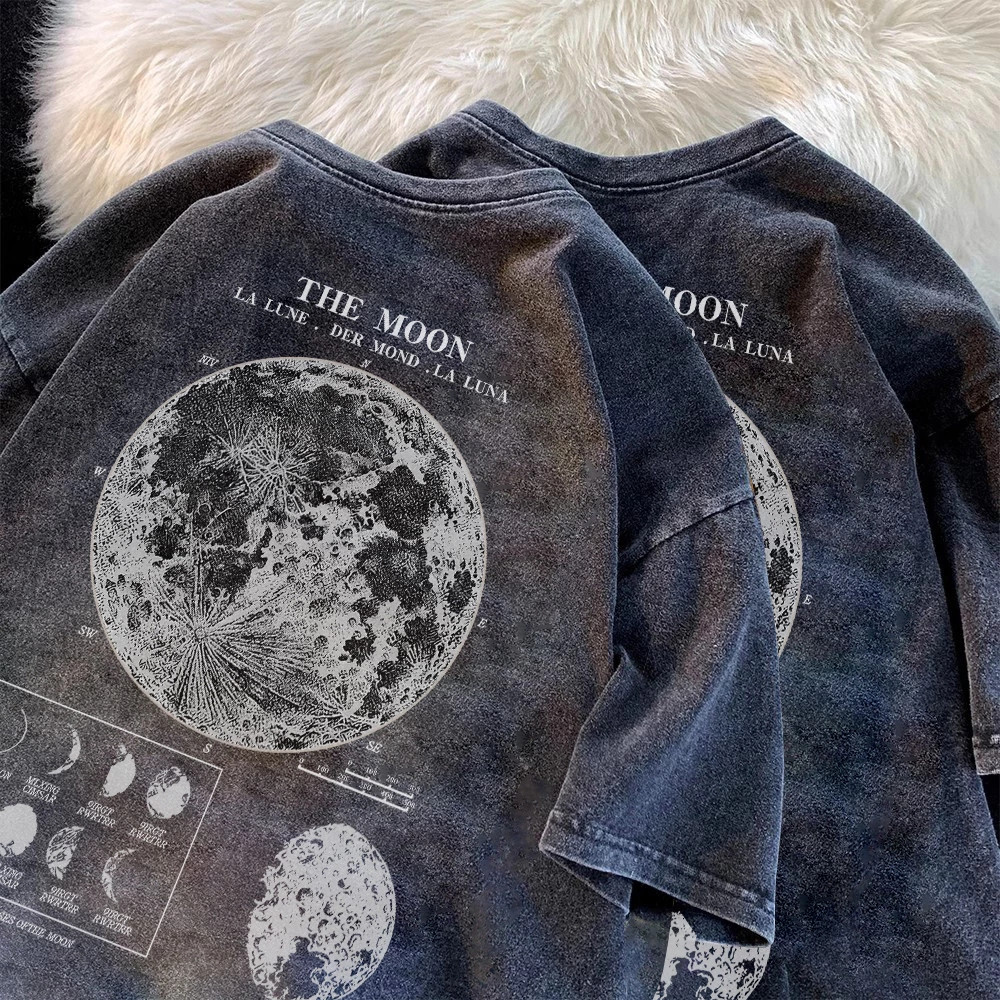 YOU-T🌑  เสื้อยืดแขนสั้นชาย  "THE MOON"เสื้อยืดพิมพ์ลาย  ฝ้าย100%  อเมริกันย้อนยุค  Unisex OVERSIZE S-4XL🔥