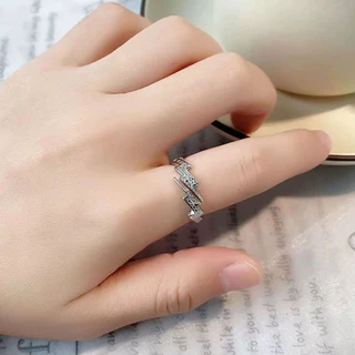 COD💖แหวน ลายสายฟ้า สไตล์ฮิปฮอป พังก์ ประดับเพชรเทียม s925 แหวนนิ้ว แฟชั่น การเปิด ปรับได้ คู่รัก-Lune