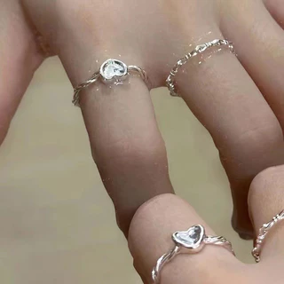COD💖เซต 1 ชิ้น สีเงิน แหวน ลายหัวใจ บิดเกลียว แฟชั่น เรียบง่าย หวาน เปิด ปรับได้ สำหรับผู้หญิง-Lune