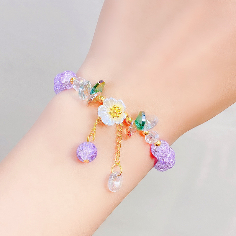 COD💖สร้อยข้อมือลูกปัดคริสตัลข้าวโพดคั่ว,เรียบง่ายและหลากหลาย,สร้อยข้อมือใสสดใส-Lune
