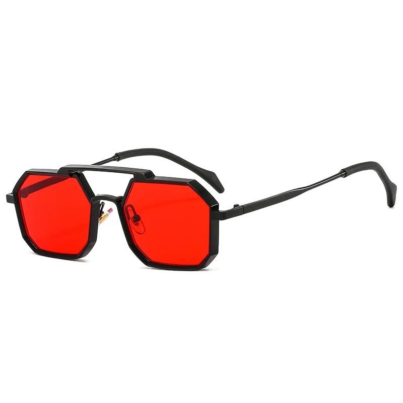 Retro โลหะ Punk รูปหลายเหลี่ยม Square แว่นตากันแดดผู้หญิงแฟชั่นกระจกใส Shades UV400 ผู้ชายสีแดงสีเหลือง Sun แว่นตา