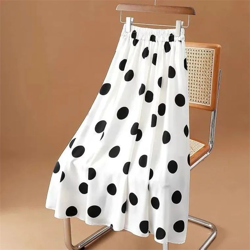 กระโปรงลายจุดหลวมแฟชั่นใหม่ของผู้หญิงสไตล์กระโปรงหลอดตรงหลวมสง่างามสลิมมิ่งและกระโปรงยางยืด