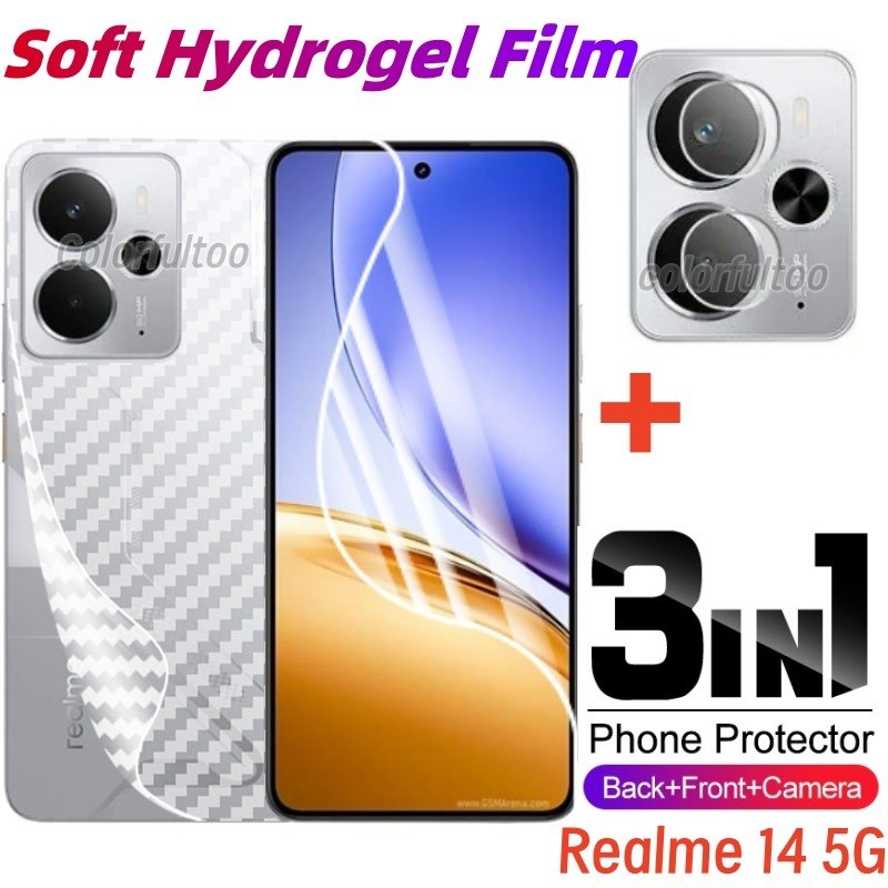 Realme 14 5G 2025 3in1 ด้านหน้าด้านหลังคลุมทั้งหมดป้องกันฟิล์มHydrogelสําหรับRealme 14 Pro + 14ProPlus 14X Realme14 4G 5Gด้านหลังกล้องเลนส์Soft Screen Protectorฟิล์มป้องกัน