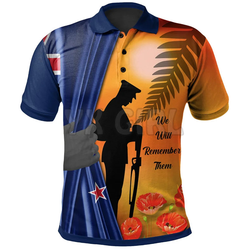 ฤดูร้อนเสื้อผู้หญิงสําหรับชายนิวซีแลนด์ Anzac เราจะจํา Them เสื้อโปโล 3D พิมพ์แขนสั้น T เสื้อ Tops ห