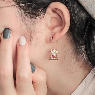 新品/现货耳环 可爱秋千迪 耳 เล็บ 小 设计感 众 创 ต่างหู แกว่งน่ารัก ต่างหูตุ๊กตาหมี ดีไซน์ซอก