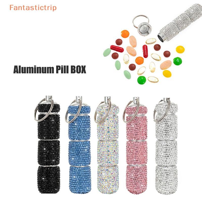 Fantastictrip ยาขวดกล่องยาผู้ถือแท็บเล็ตประกาย Fine Workmanship Full Rhinestone สังกะสีอัลลอยด์ Vial