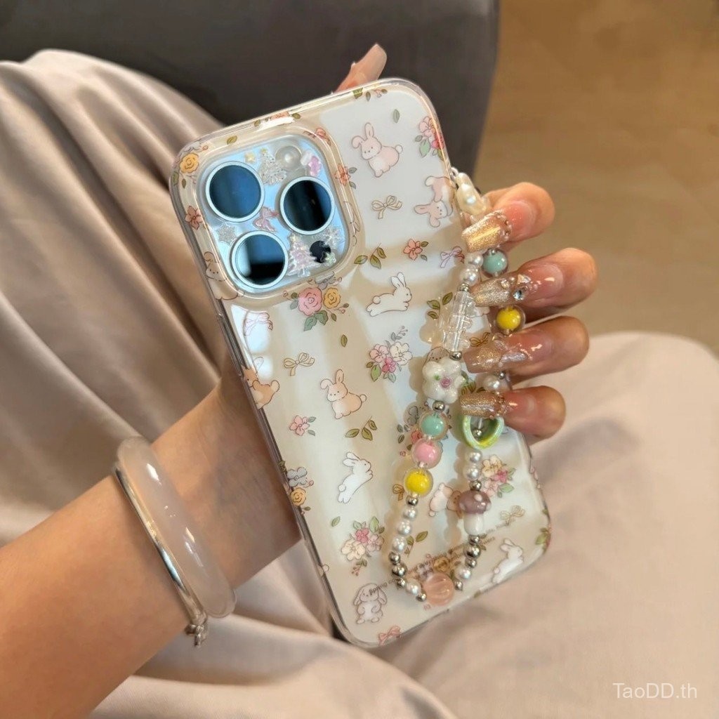 เคสโทรศัพท์สำหรับ iPhone 7 8 X XS XR XSMAX 11 12 13 14 15 16 Pro Max Plus ลายดอกไม้ กระต่ายขาวเล็ก เคสนุ่ม ปกป้องเต็มรูปแบบ กันกระแทก เคสป้องกัน ชั้นนอก WRRE