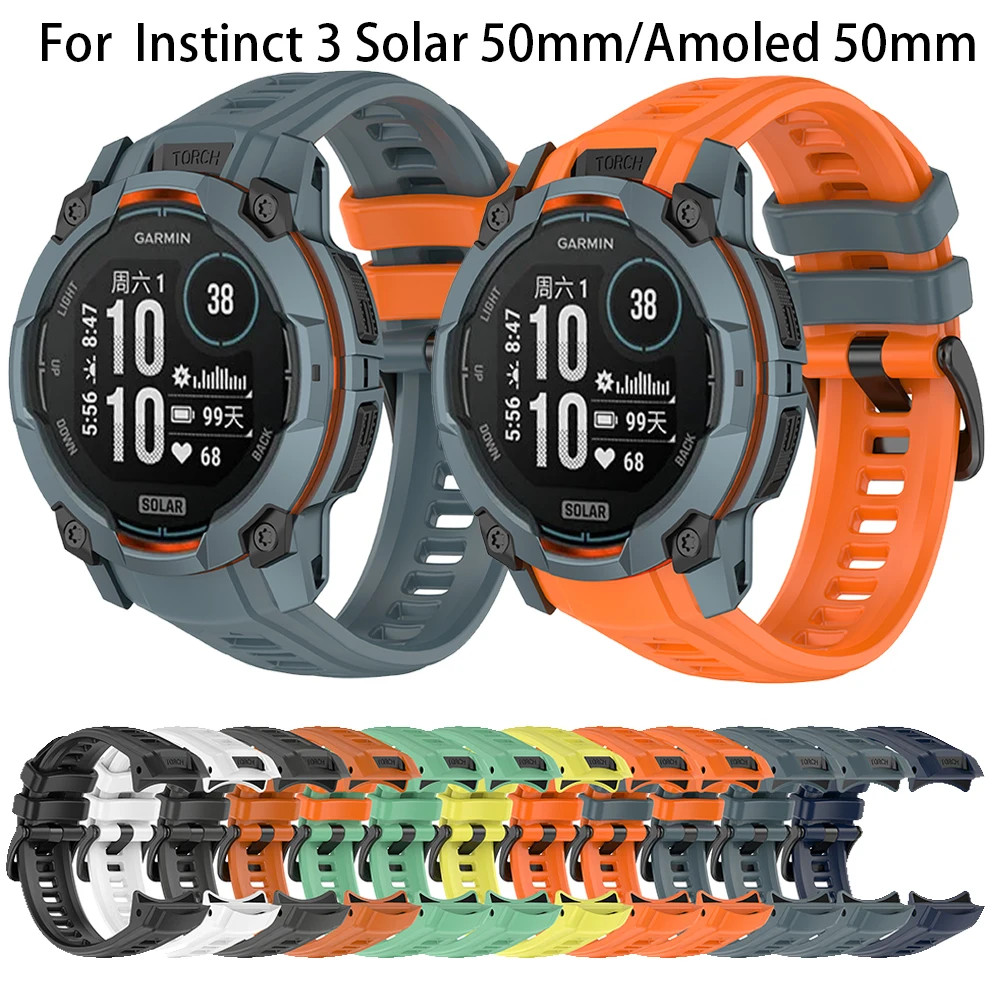 26 มม.สําหรับ Garmin Instinct 3 พลังงานแสงอาทิตย์ 50 มม./Amoded 50 มม.SmartWatch สายคล้องซิลิโคน WatchBand สายรัดข้อมือสร้อยข้อมือสายรัดข้อมืออุปกรณ์เสริม