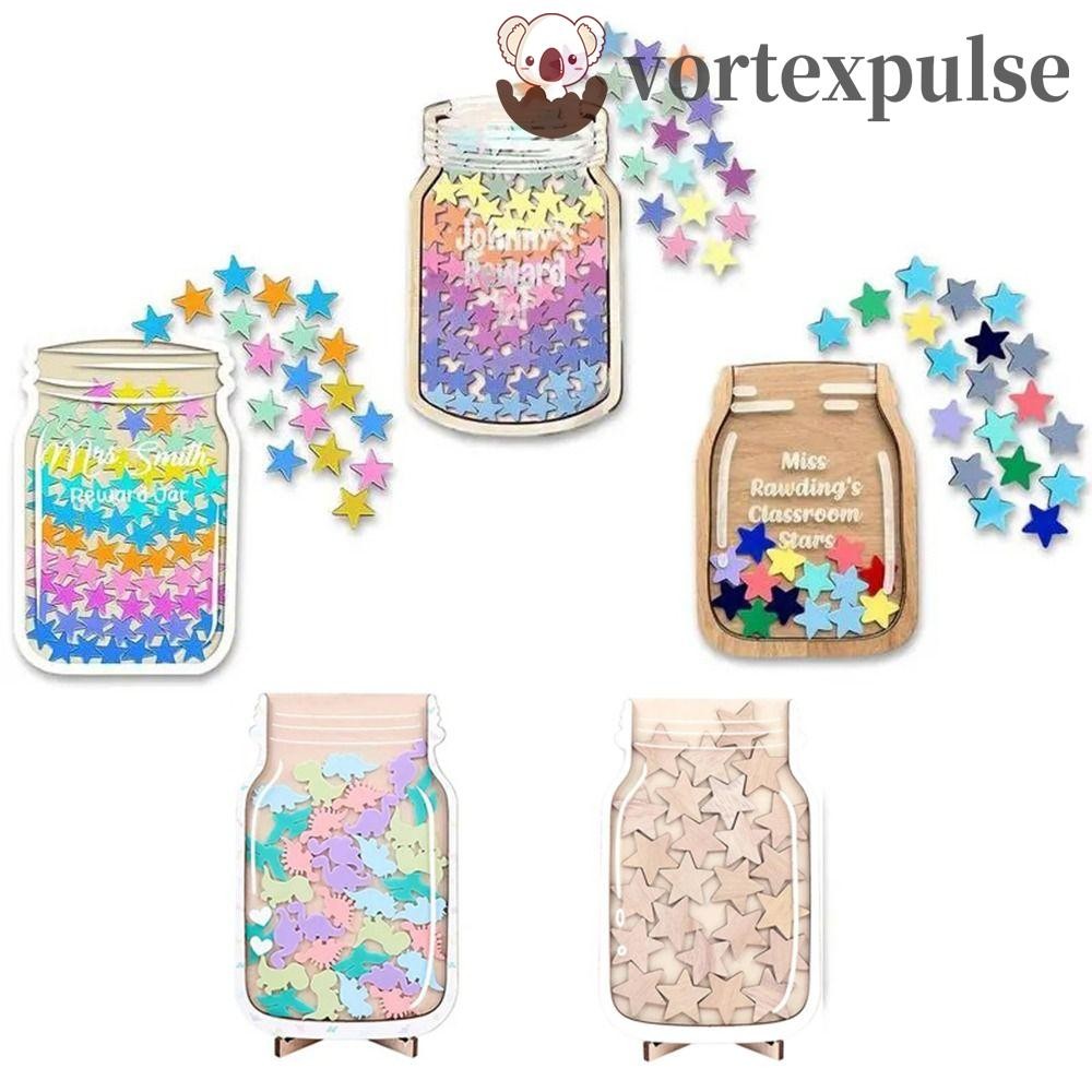 VORTEXPULSE Positive Beahavior Rewards Jar, Wooden Cartoon Kids Star Reward Jars, Chore Chart Heart 