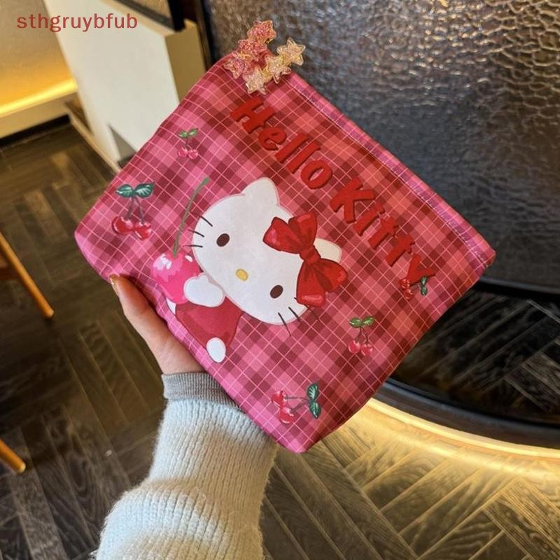 STHB น่ารัก Sanrio Hello Kitty กระเป๋าเครื่องสําอาง KT Cat พิมพ์กระเป๋าถือกระเป๋าเดินทางขนาดใหญ่ความจุแบบพกพากระเป๋าแป้งกระเป๋าเก็บสาวของขวัญ TH
