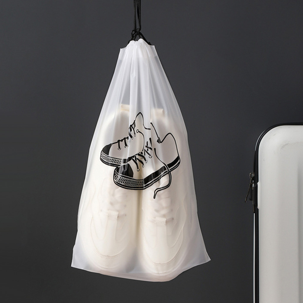 [HGB]5 ชิ้น Frosted กระเป๋าเก็บรองเท้า Travel Organizer พร้อม Drawstring & หน้าต่างโปร่งใส, วัสดุ PE ทนทานสําหรับการถ่ายภาพถนน, 25x36 ซม./29x43 ซม.