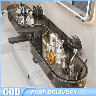 Suction cup washbasin storage rack faucet wall mounted no drilling bathroom mirror sink storage