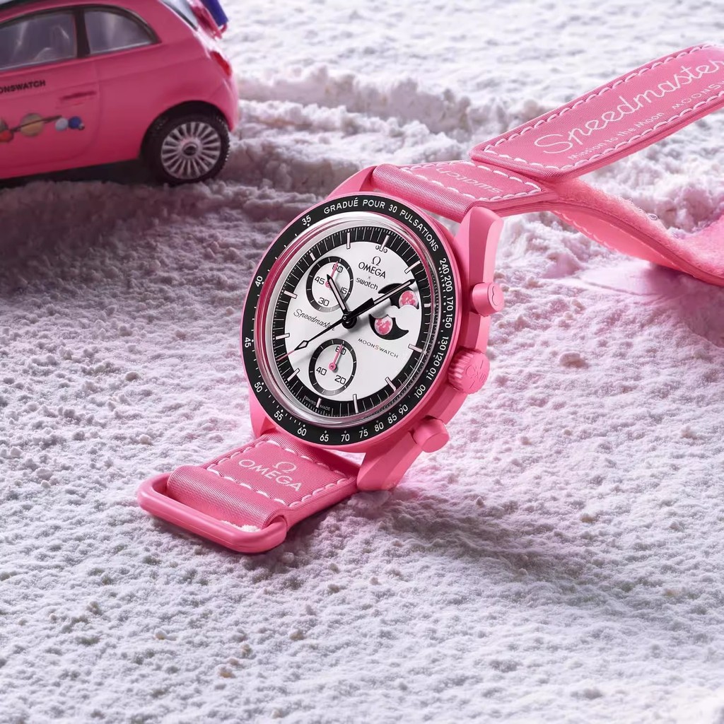 MoonSwatch MISSION TO THE PINK MOONPHASE ใหม่นาฬิกาผู้ชายฟังก์ชั่นเต็มรูปแบบ Quarz Chronograph Luminous นาฬิกาข้อมือ