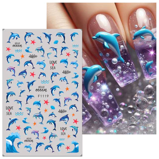 HAMA เล็บเล็บสติกเกอร์ขายส่งชายหาดฤดูร้อน Ocean Goldfish แมงกะพรุนสาหร่าย Dolphin Mermaid ผีเสื้อดอกไม้ตกแต่งเล็บสติกเกอร์ Decals