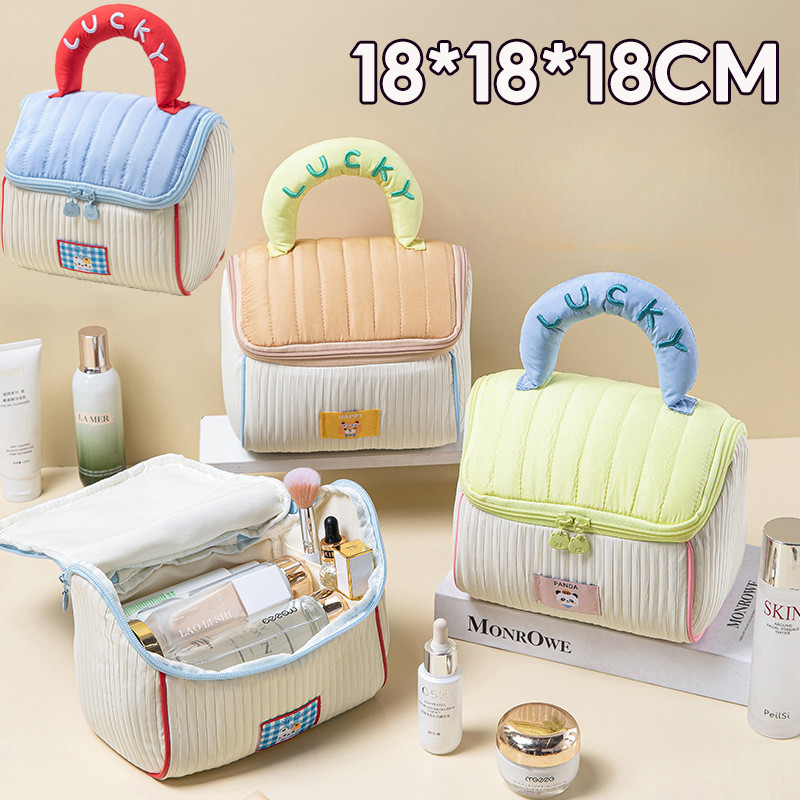 COD กระเป๋าเครื่องสําอาง ความจุขนาดใหญ่ น่ารัก น่ารักสแควร์ซิปออแกไนเซอร์กรณีถุงเก็บแบบพกพากลางแจ