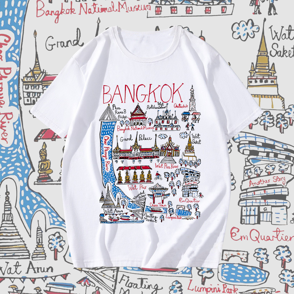 เสื้อยืดของที่ระลึก Bangkok Thailand สำหรับทุกเพศ มีไซส์ตั้งแต่ S ถึง 4XL พร้อมการจัดส่งภายใน 2-3 วัน