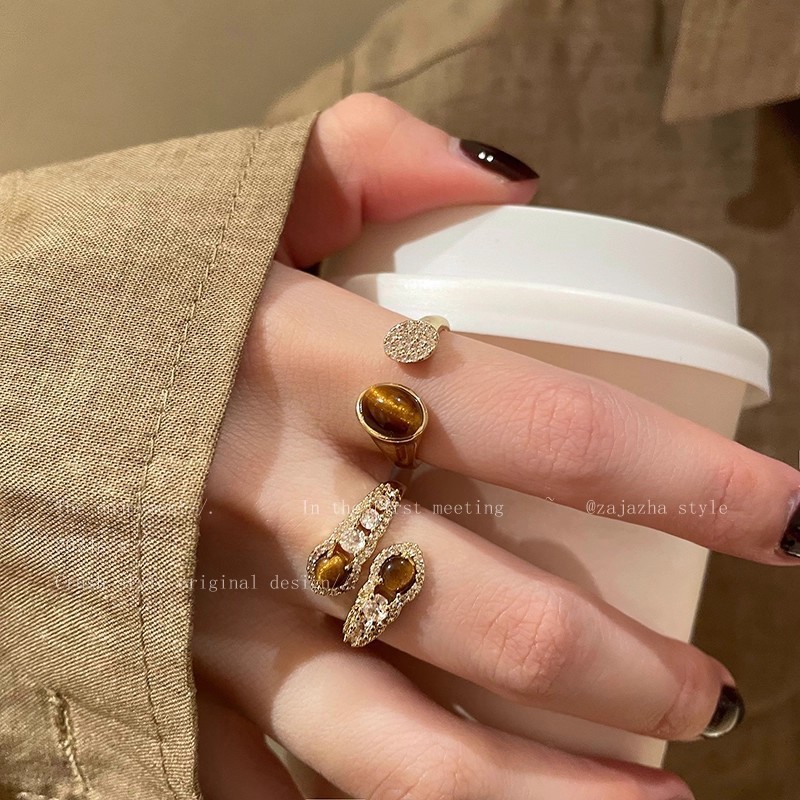 แฟชั่น Retro Tiger Eye Zirconia แหวนสําหรับผู้หญิง รูปที่ 3
