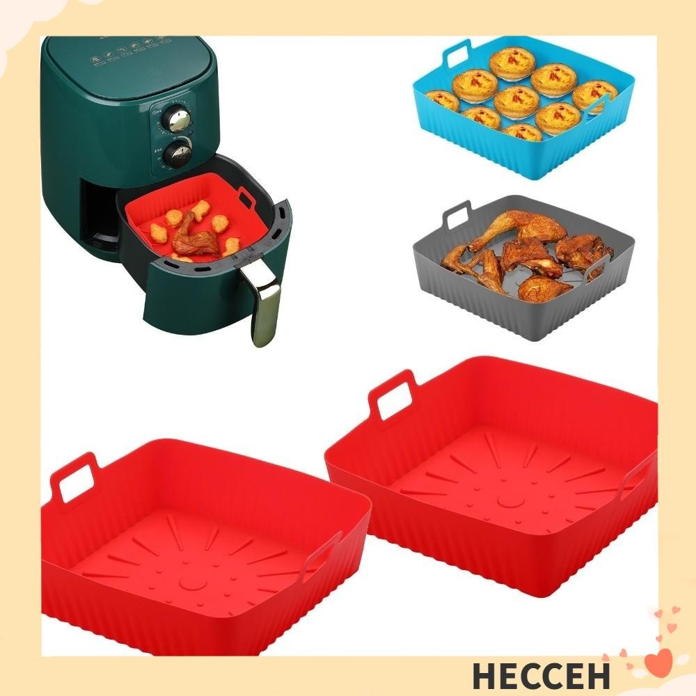 HECCEH Air Fryer Liners, 9 นิ้วขนาดใหญ่ถาดอบซิลิโคน,แบบพกพาพร้อมที่จับทนความร้อน Air Fryer Mat สําหร