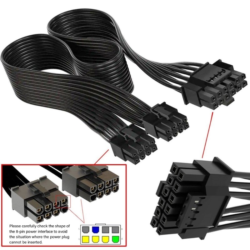 Zuo 16AWG หนา PCIe สายไฟ 2 8pin โดยตรง 16PIN 12 + 4 Connector เสริมความเข้ากันได้สําหรับกราฟิกการ์ด