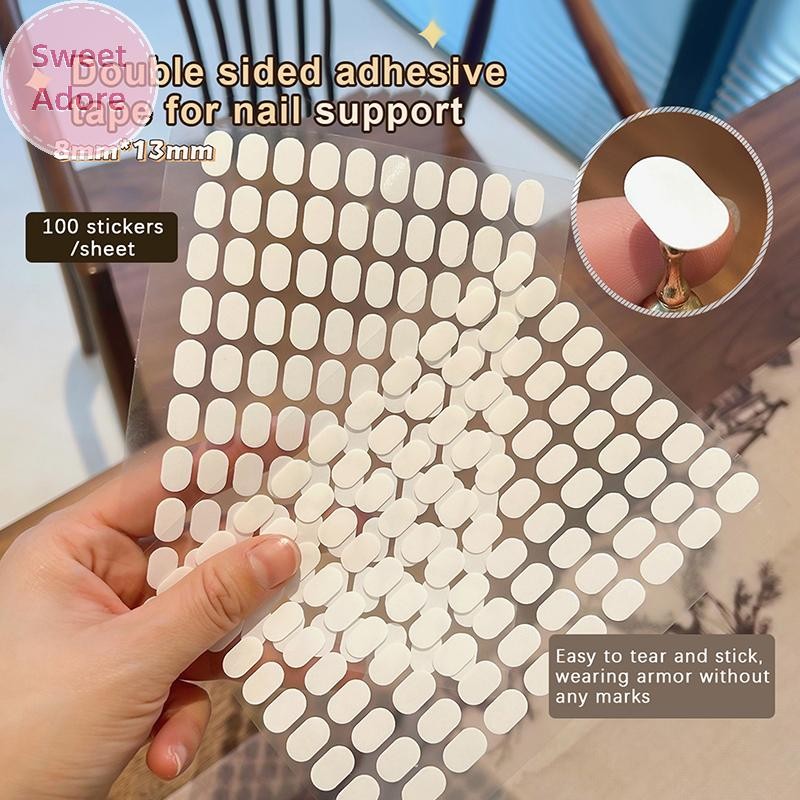 Sweetadore 100 ชิ้น/แผ่นสีขาว Ellipse เล็บสนับสนุนเทปกาวสองหน้าสําหรับเล็บทํางานจอแสดงผลเล็บปลอมขาตั้งจอแสดงผลเครื่องมือ TH