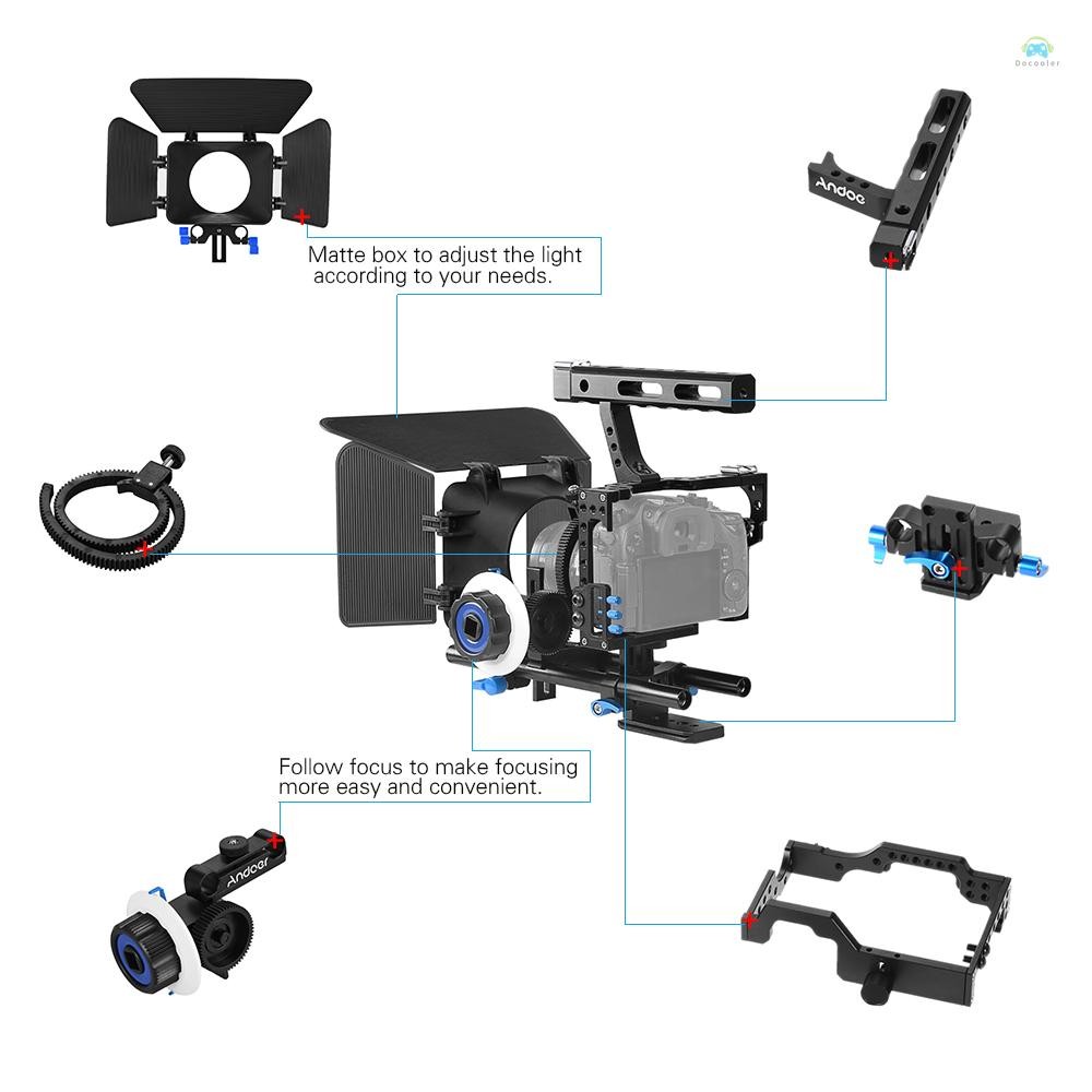 Yb2 กล้อง Cage Andoer C500 อลูมิเนียมกล้องกล้องวิดีโอกรงวิดีโอ Rig ชุดฟิล์มทําระบบ w/ Matte กล่อง + ติดตามโฟกัส + จับ + 15 มม.สําหรับ