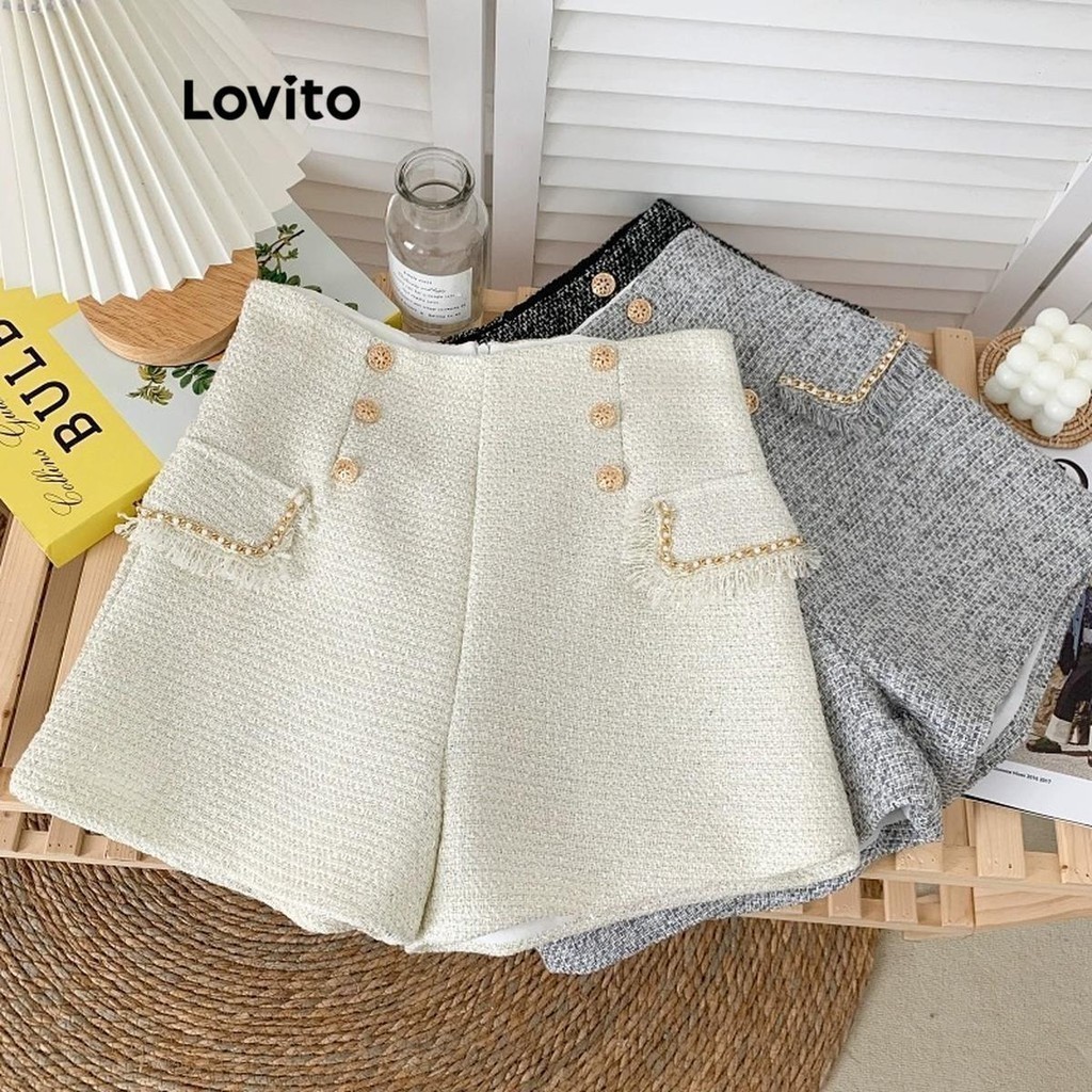 Lovito ปุ่มคู่ธรรมดาสบาย ๆ สั้นสำหรับผู้หญิง LNE51308