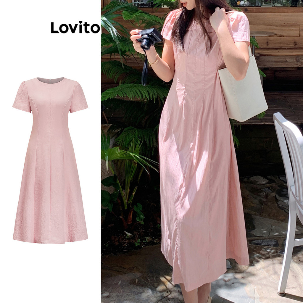 Lovito ชุดเดรสโครงสร้างธรรมดาสำหรับผู้หญิง L95ED342