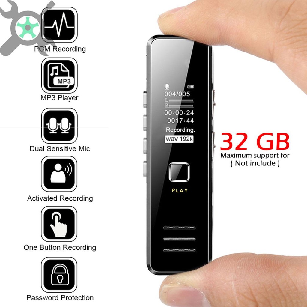 เครื่องบันทึกเสียงดิจิทัล เครื่องบันทึกเสียงดิจิตอล 32GB 1.2 นิ้วเครื่องบันทึกเสียงขนาดเล็กพร้อมเครื่องเล่น MP3 มือถือเครื่องอัดเสียงขนาดเล็ก ลดเสียงรบกวน พร้อมเครื่องเล่นเพลง