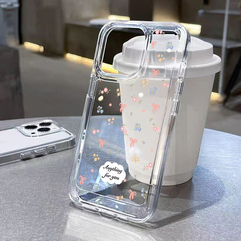 TPU ปุ่มชุบไฟฟ้า เคสไอโฟน นิ่มกันกระแทก เคสโทรศัพท์ iPhone 11 12 13 14 15 Pro Max XR XS X 7 8Pโบว์สวย