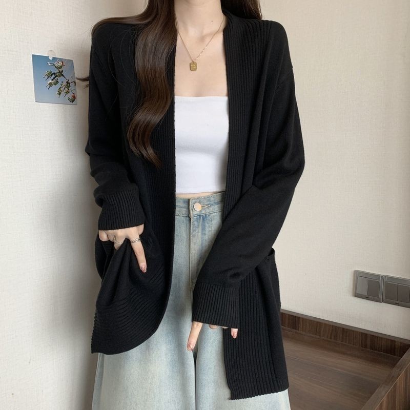 เสื้อโค้ทโอเวอร์ไซส์(40-150กก.) French Women Plain Cardigan Sweater Plus Size Long Sleeve Loose Sweater